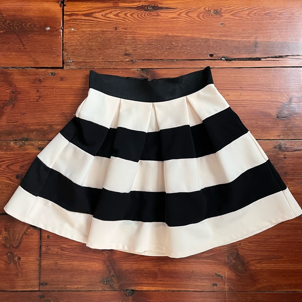 Black and Cream Striped Circle Skirt
